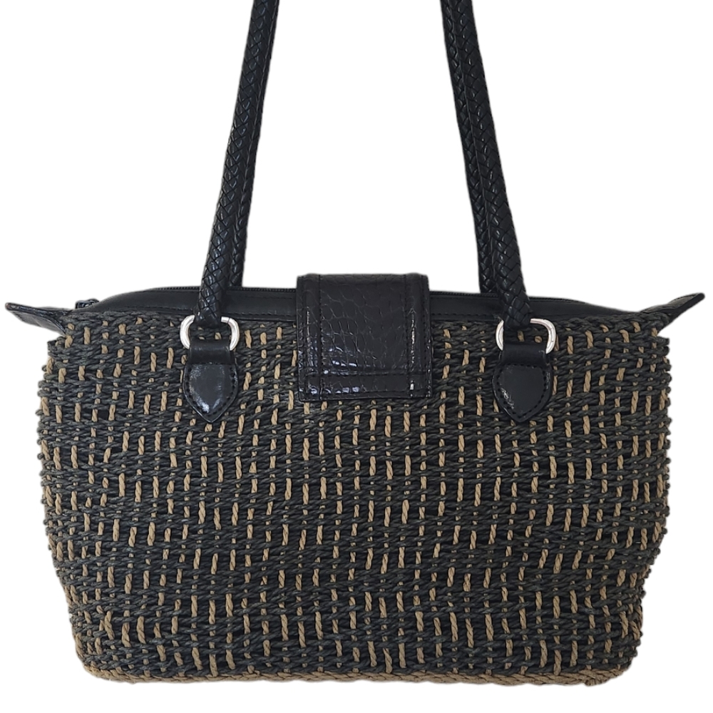 Brighton Woven Straw Satche Black and Tan Shoulder Bag. Size 10x7" - Picture 2 of 10